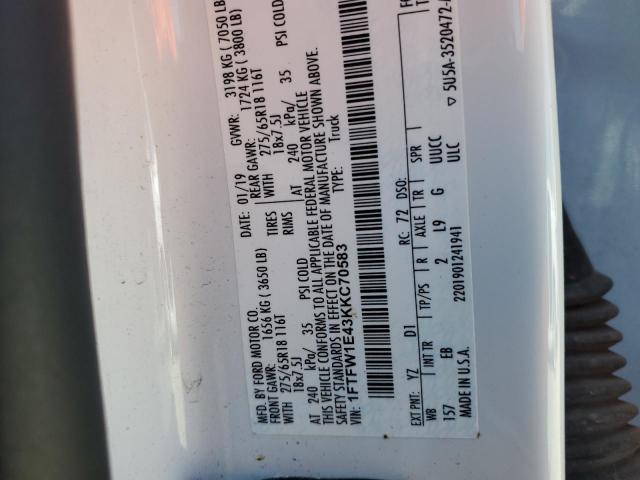 1FTFW1E43KKC70583 Ford F150 Supercrew