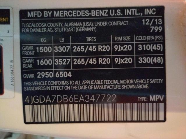 VIN 4JGDA7DB6EA347722 2014 Mercedes-Benz ML-Class, ... no.12