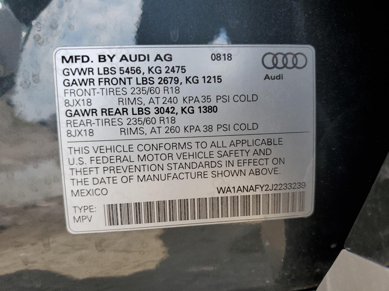 Lot #2993889322 2018 AUDI Q5 PREMIUM