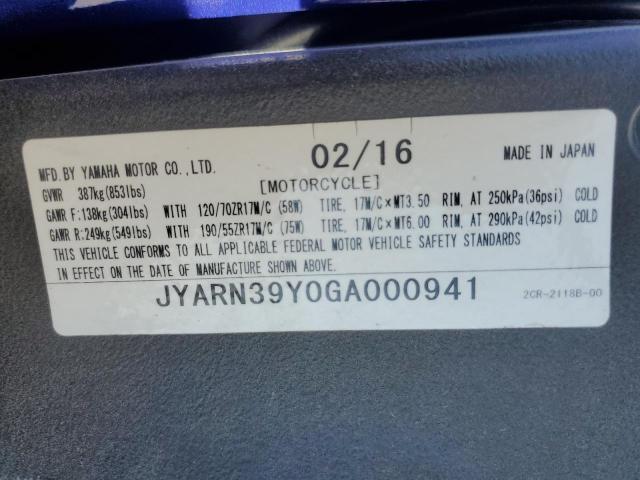 2016 YAMAHA YZFR1 C JYARN39Y0GA000941