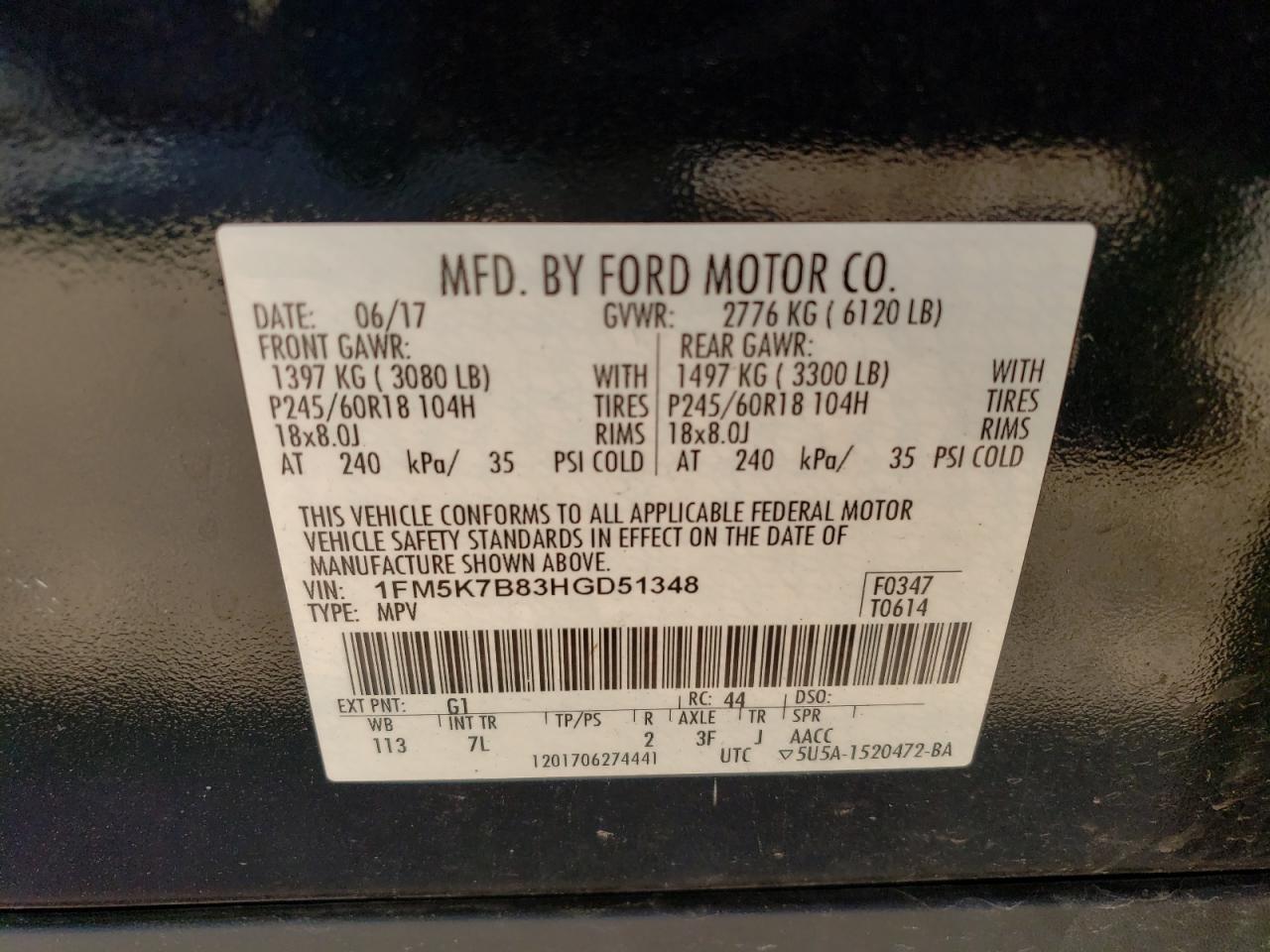 1FM5K7B83HGD51348 2017 Ford Explorer