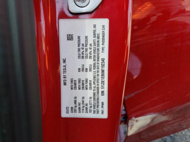 2022 TESLA MODEL 3 AW 5YJ3E1EB6NF192340
