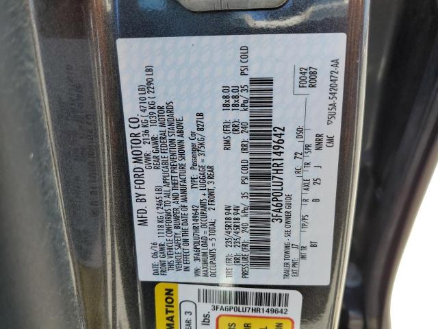 3FA6P0LU7HR149642 Ford Fusion Se Hybrid