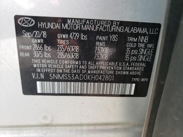 5NMS53AD0KH042801 | 2019 HYUNDAI SANTA FE L