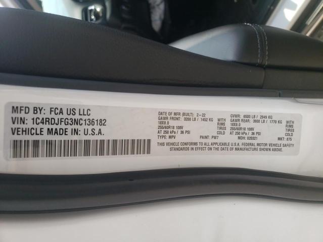 2022 DODGE DURANGO PU 1C4RDJFG3NC136182
