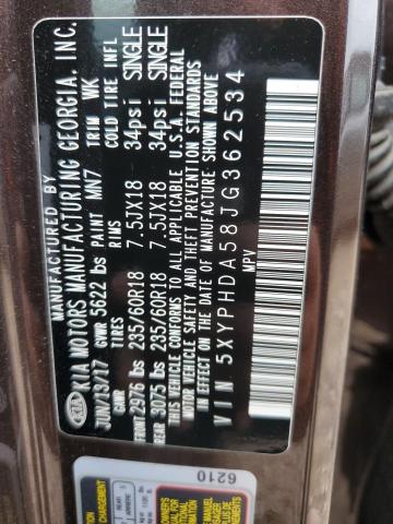5XYPHDA58JG362534 KIA SORENTO EX