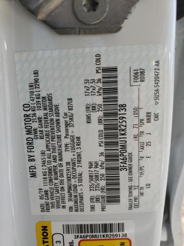 3FA6P0MU1KR259138 Ford FUSION SEL