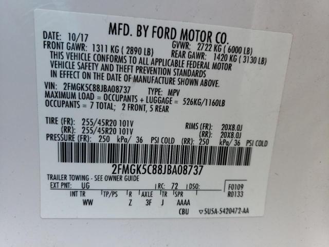 2FMGK5C88JBA08737 | 2018 FORD FLEX SEL