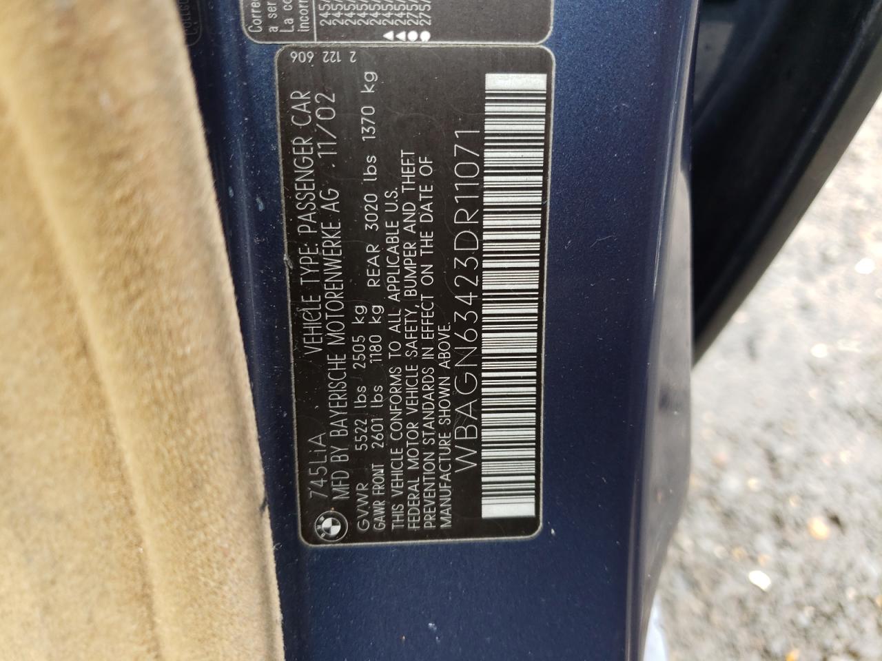 WBAGN63423DR11071 2003 BMW 745 Li