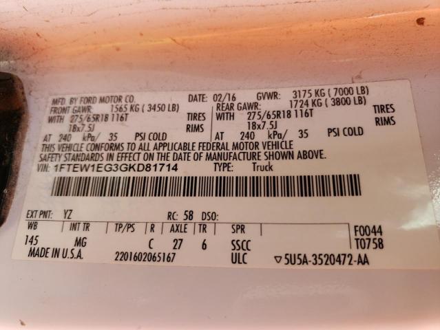 1FTEW1EG3GKD81714 Ford F150 Supercrew