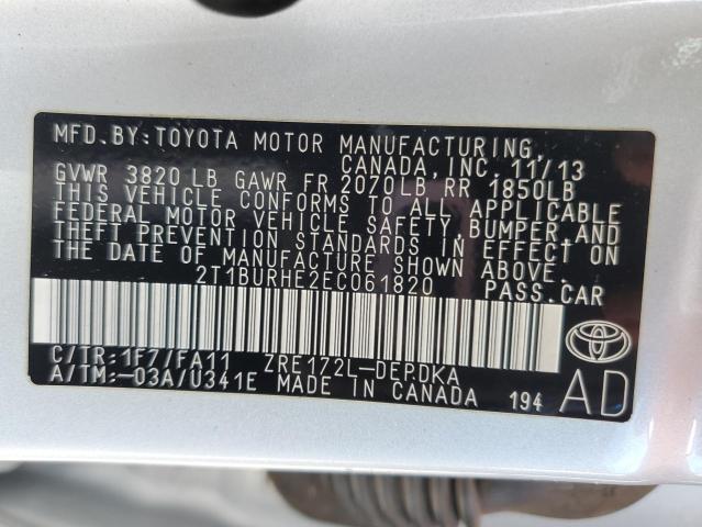 2T1BURHE2EC061820 Toyota COROLLA L