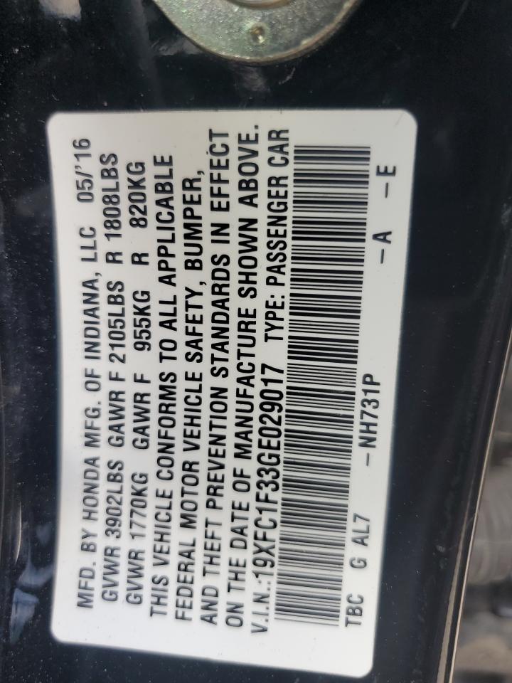 19XFC1F33GE029017 HONDA CIVIC 2016