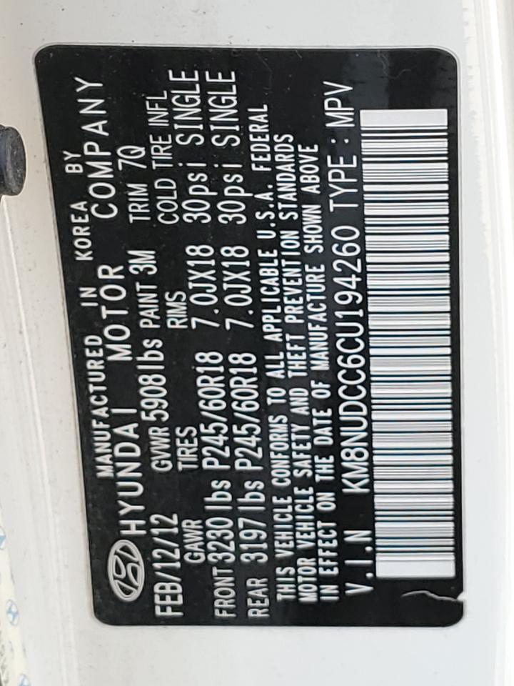 KM8NUDCC6CU194260 2012 Hyundai Veracruz Gls