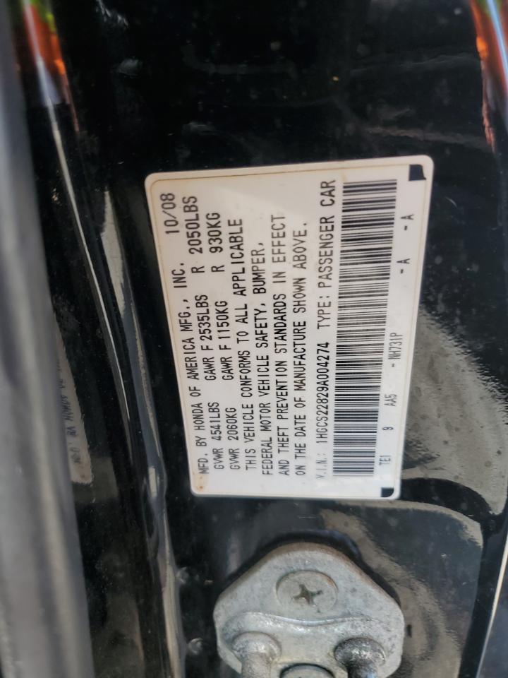 1HGCS22829A004274 2009 Honda Accord Exl