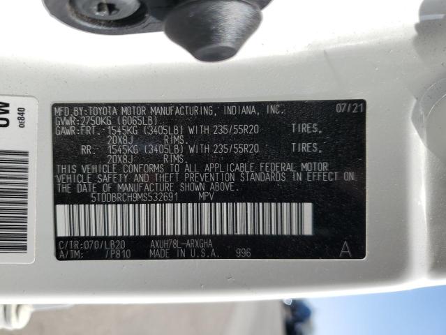 VIN 5TDDBRCH9MS532691 2021 Toyota Highlander, Hybri... no.14