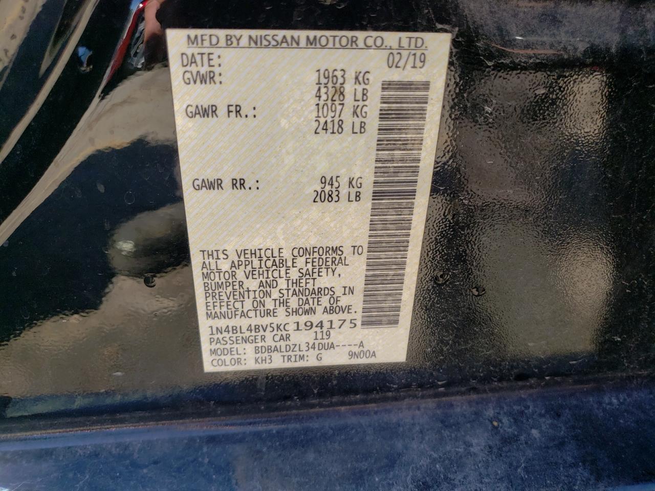 1N4BL4BV5KC194175 NISSAN ALTIMA 2019