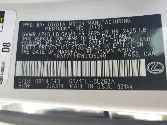 2022 Lexus Es 350 Base VIN: 58ADZ1B17NU135046 Lot: 56940044