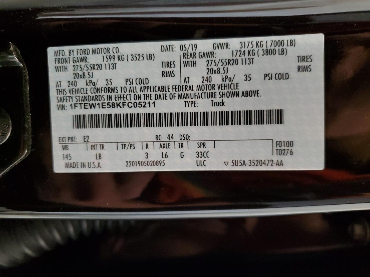 1FTEW1E58KFC05211 2019 Ford F150 Supercrew