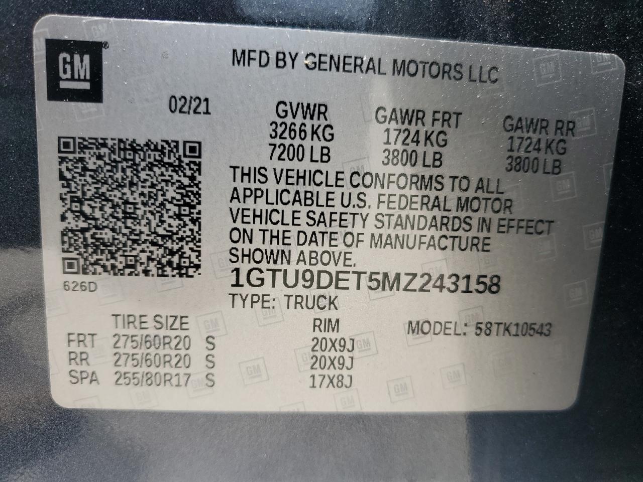 1GTU9DET5MZ243158 2021 GMC Sierra K1500 Slt
