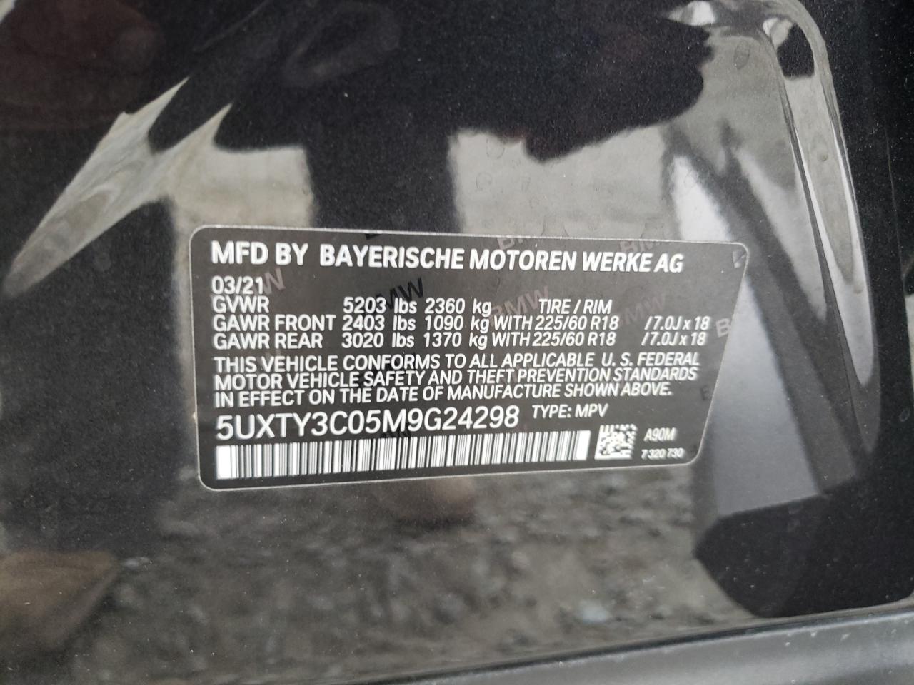 5UXTY3C05M9G24298 2021 BMW X3 Sdrive30I