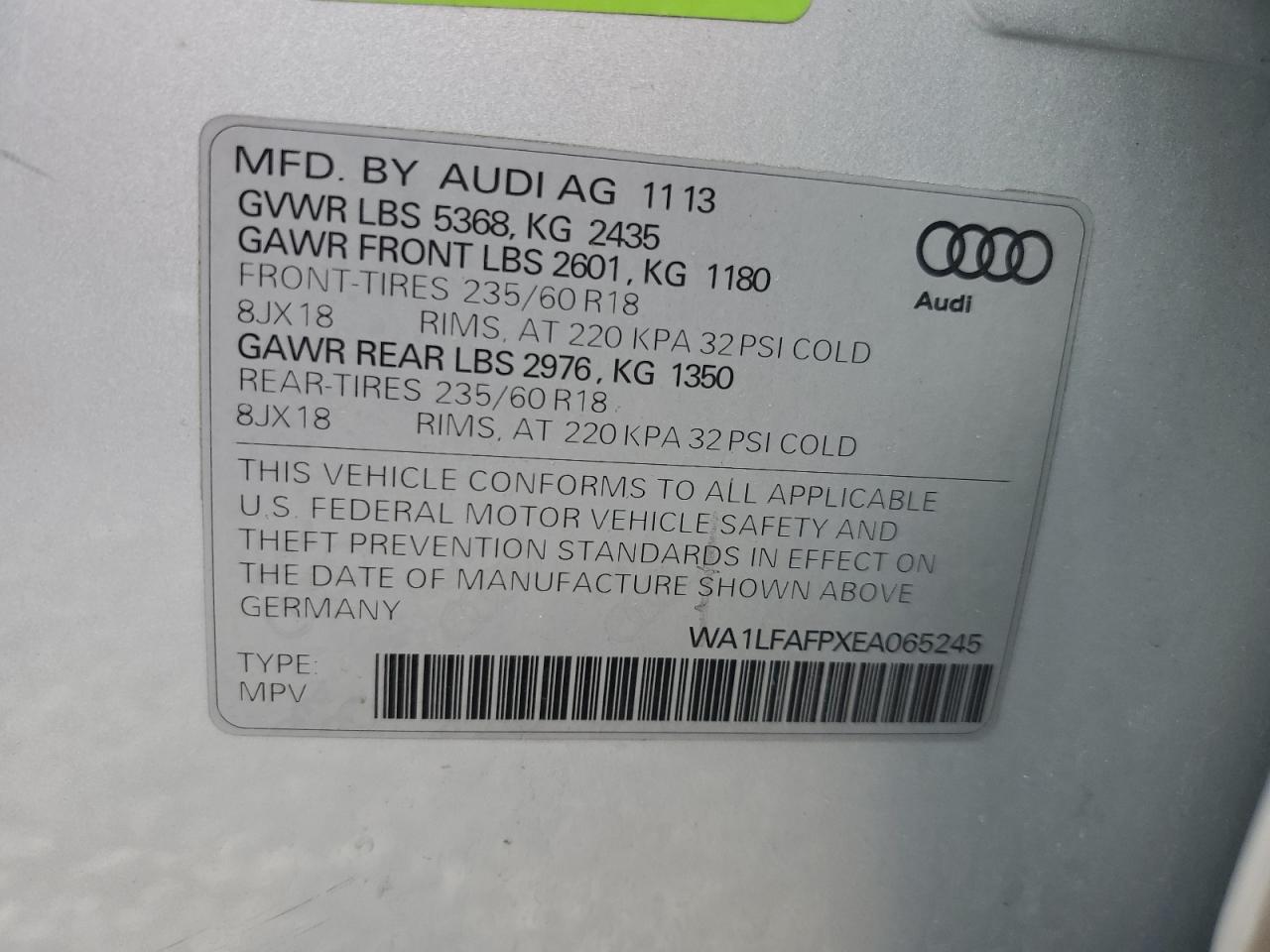 WA1LFAFPXEA065245 2014 Audi Q5 Premium Plus