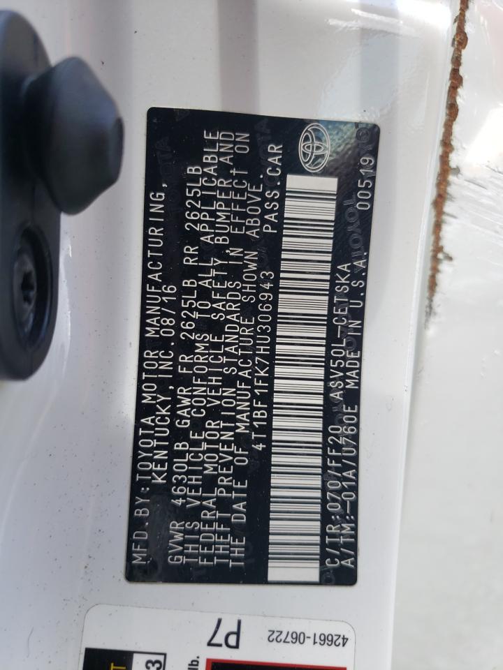 4T1BF1FK7HU306943 TOYOTA CAMRY 2017