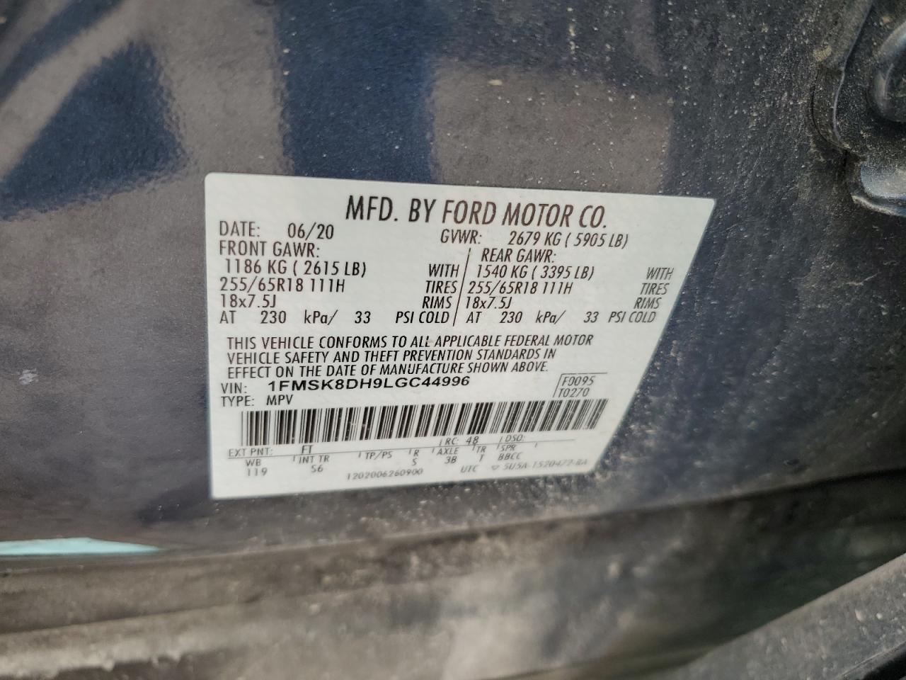 1FMSK8DH9LGC44996 FORD EXPLORER 2020