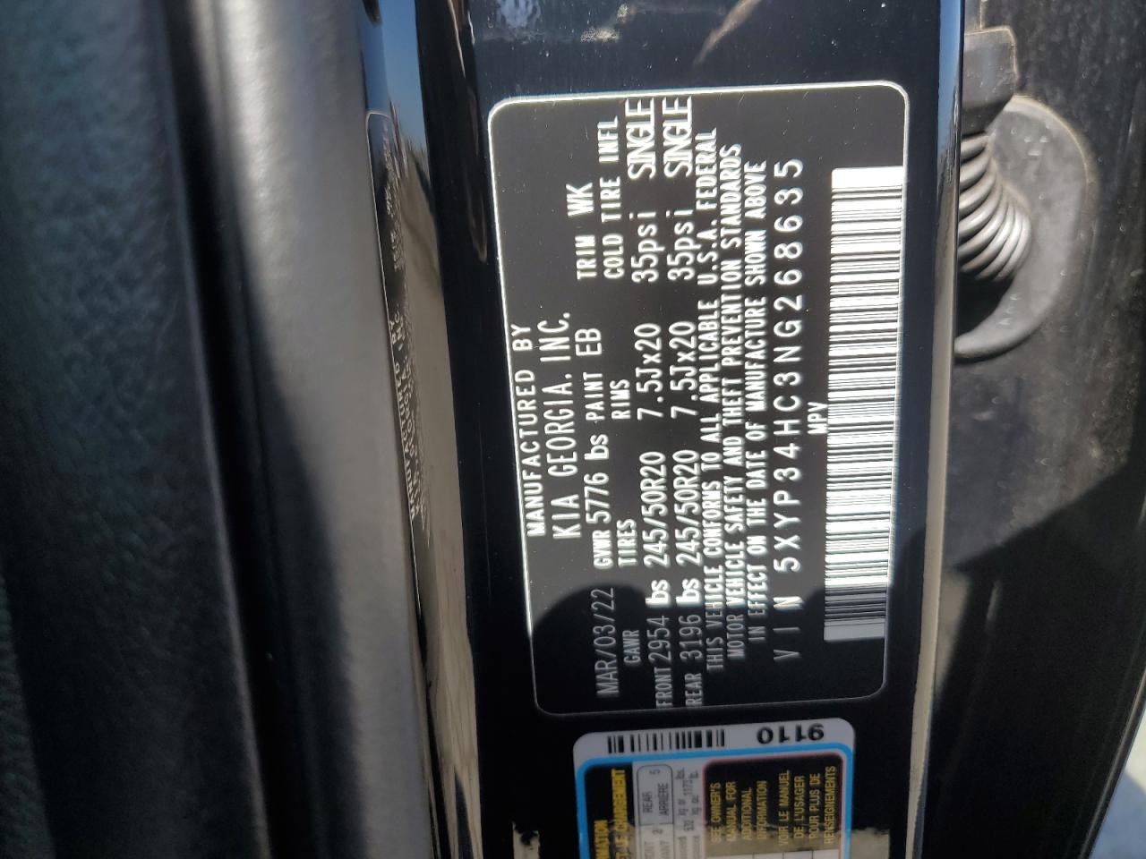 5XYP34HC3NG268635 2022 Kia Telluride Ex