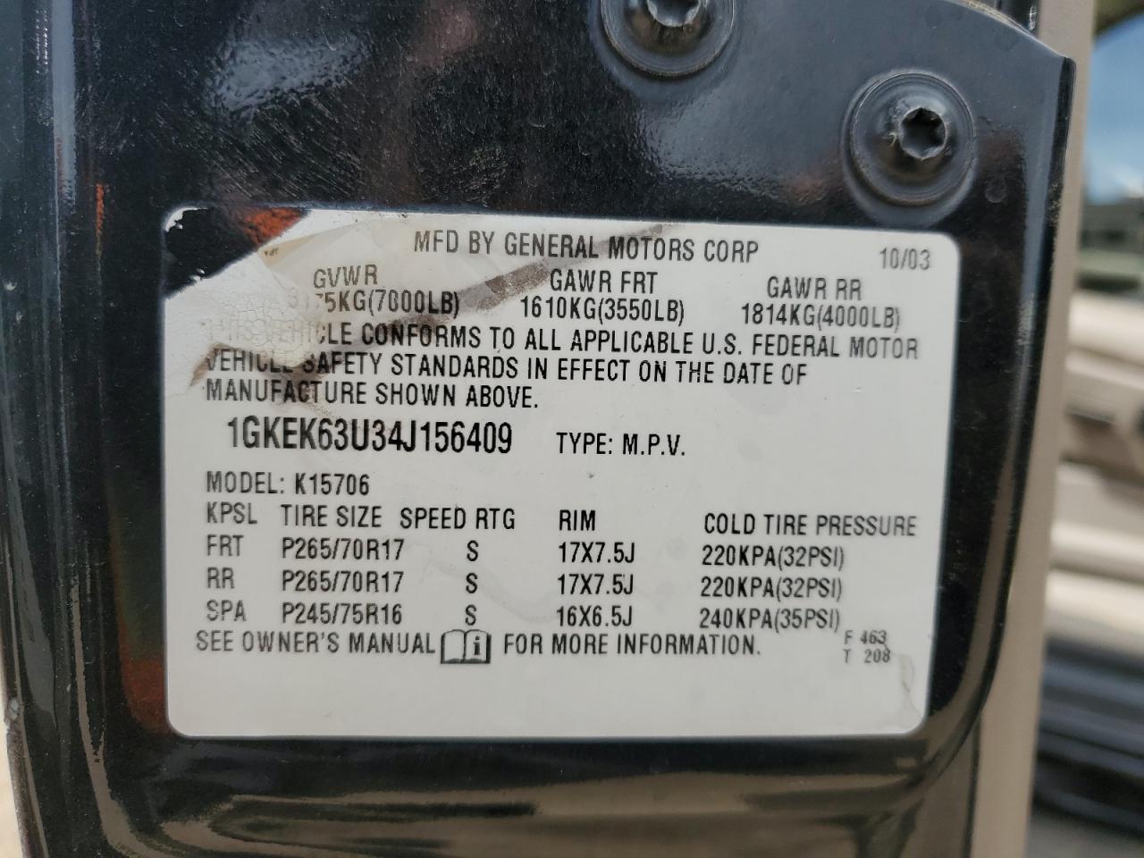 1GKEK63U34J156409 2004 GMC Yukon Denali