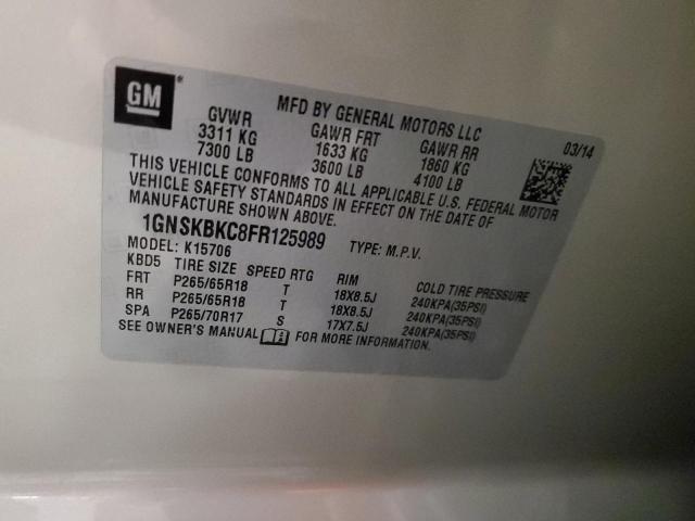 2015 Chevrolet Tahoe K1500 Lt VIN: 1GNSKBKC8FR125989 Lot: 60308464