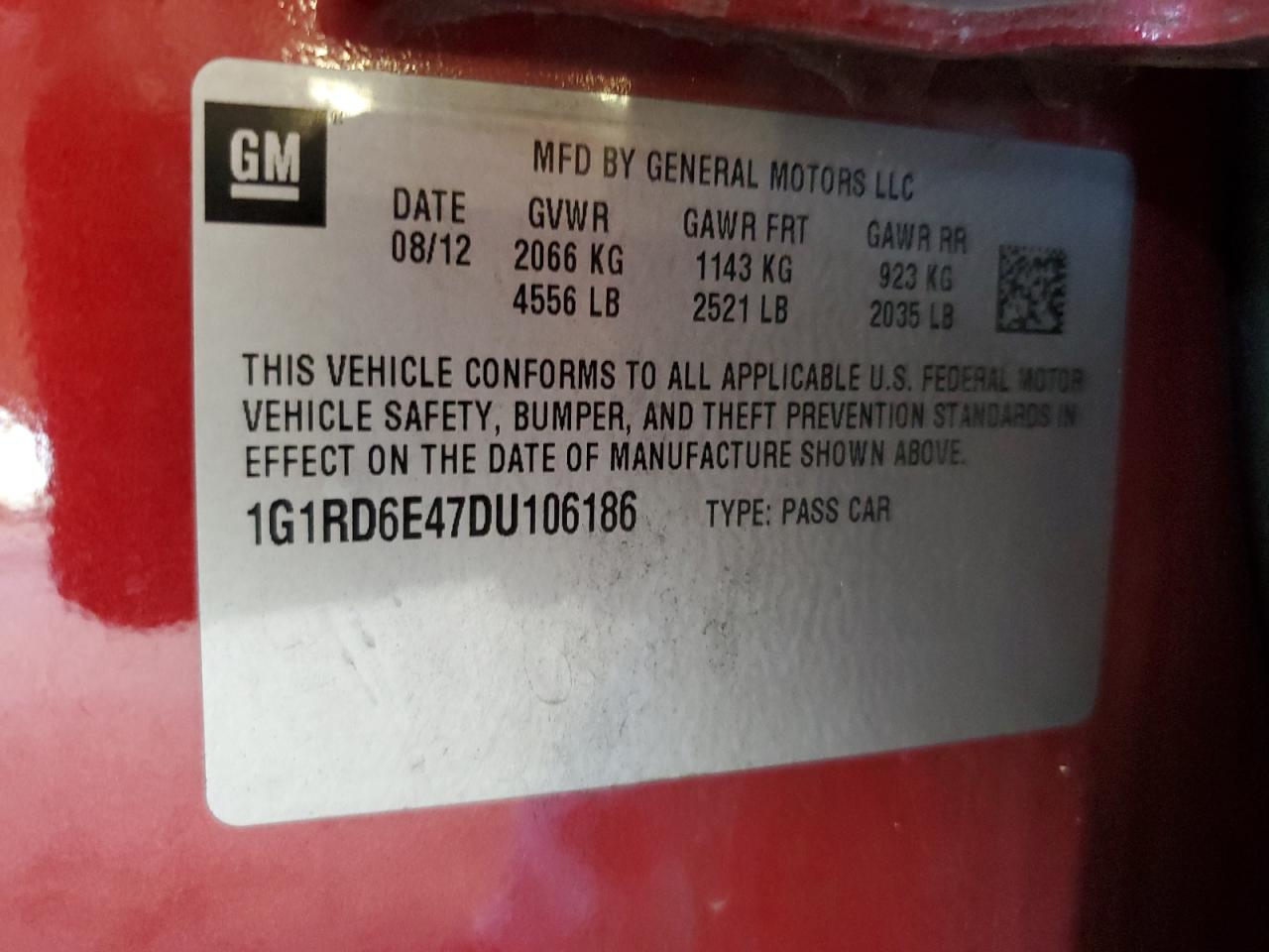 1G1RD6E47DU106186 2013 Chevrolet Volt