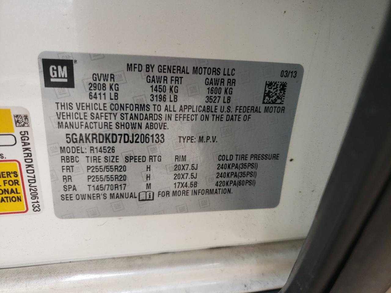 5GAKRDKD7DJ206133 2013 Buick Enclave