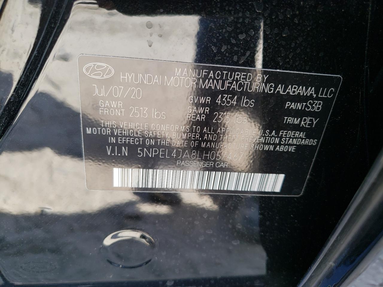 5NPEL4JA8LH057467 2020 Hyundai Sonata Sel
