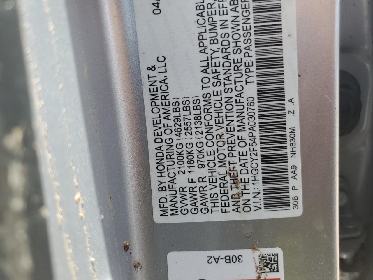1HGCY2F54PA030760 HONDA ACCORD 2023