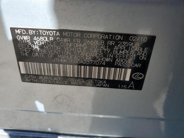 2010 Lexus Es 350 VIN: JTHBK1EG0A2377074 Lot: 59690834