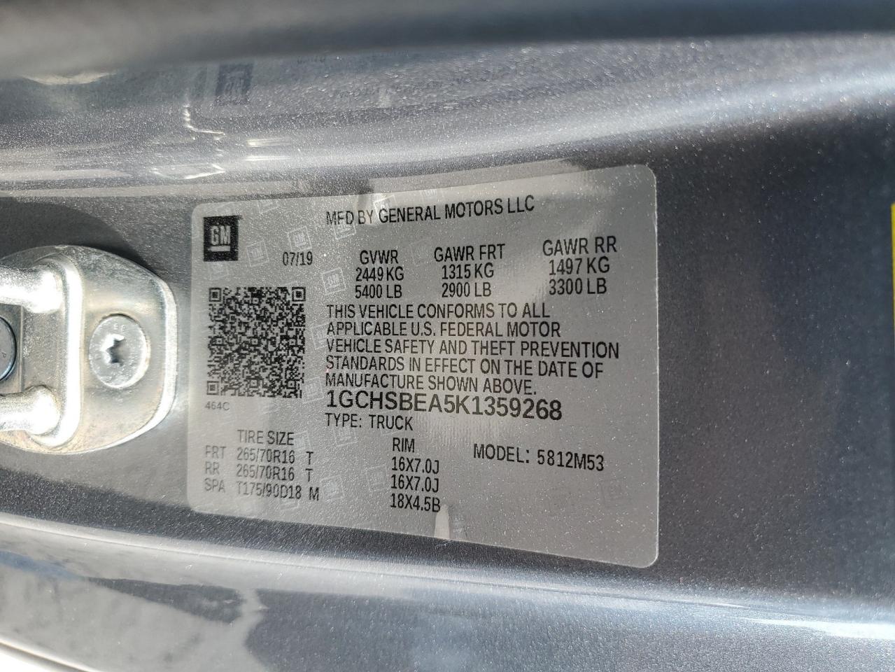 1GCHSBEA5K1359268 2019 Chevrolet Colorado