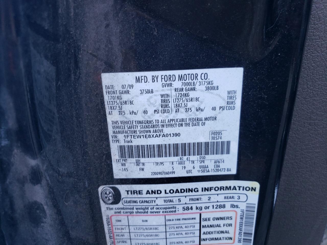 1FTEW1E8XAFA01390 2010 Ford F150 Supercrew