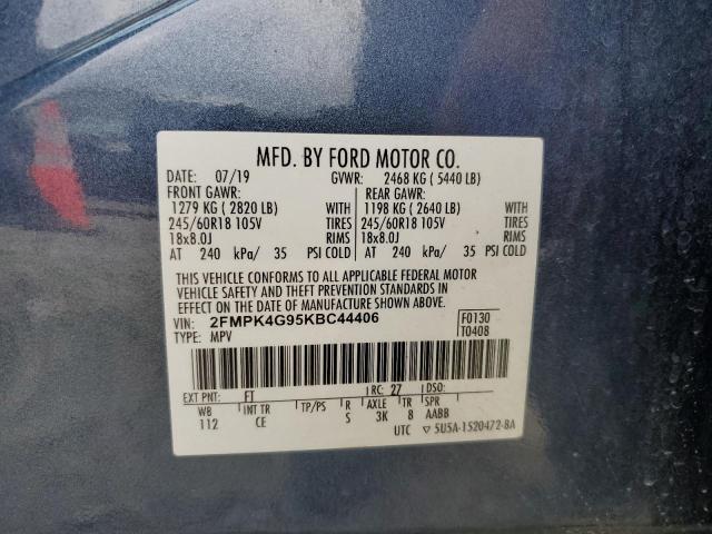 2019 Ford Edge Se VIN: 2FMPK4G95KBC44406 Lot: 57740824