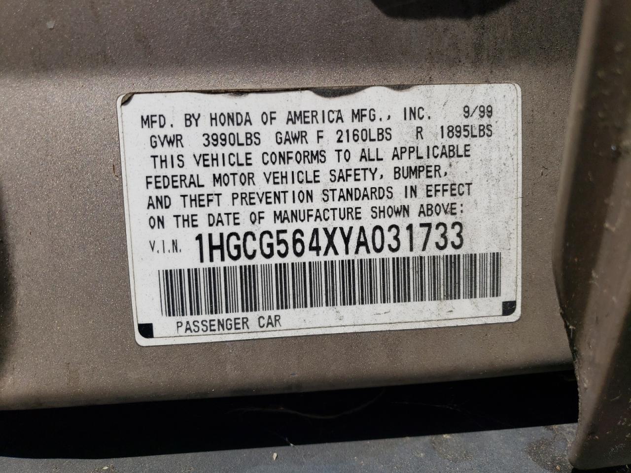 1HGCG564XYA031733 2000 Honda Accord Lx