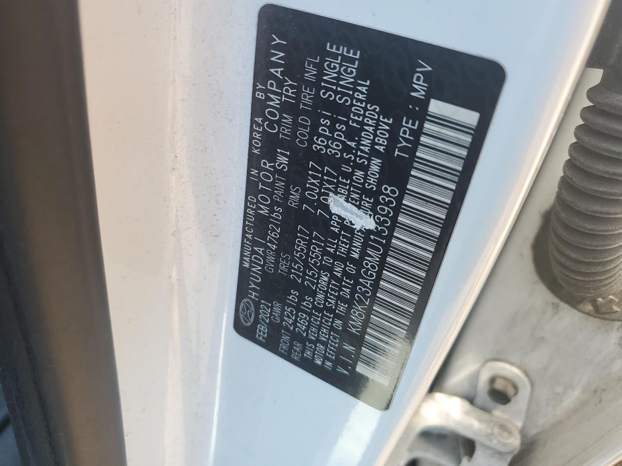 KM8K23AG8MU133938 2021 Hyundai Kona Sel