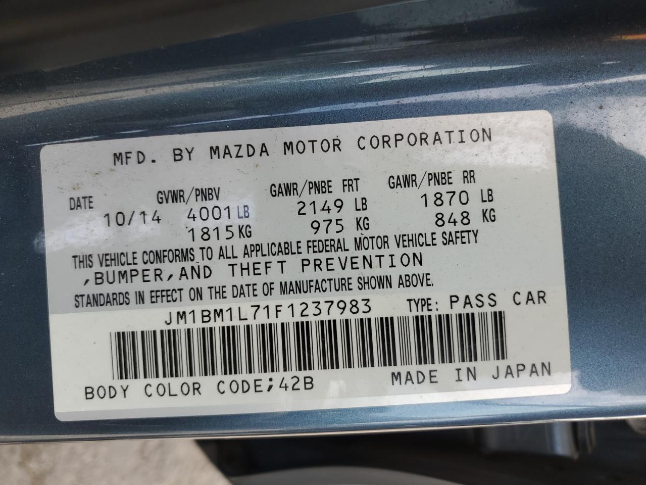 JM1BM1L71F1237983 2015 Mazda 3 Touring