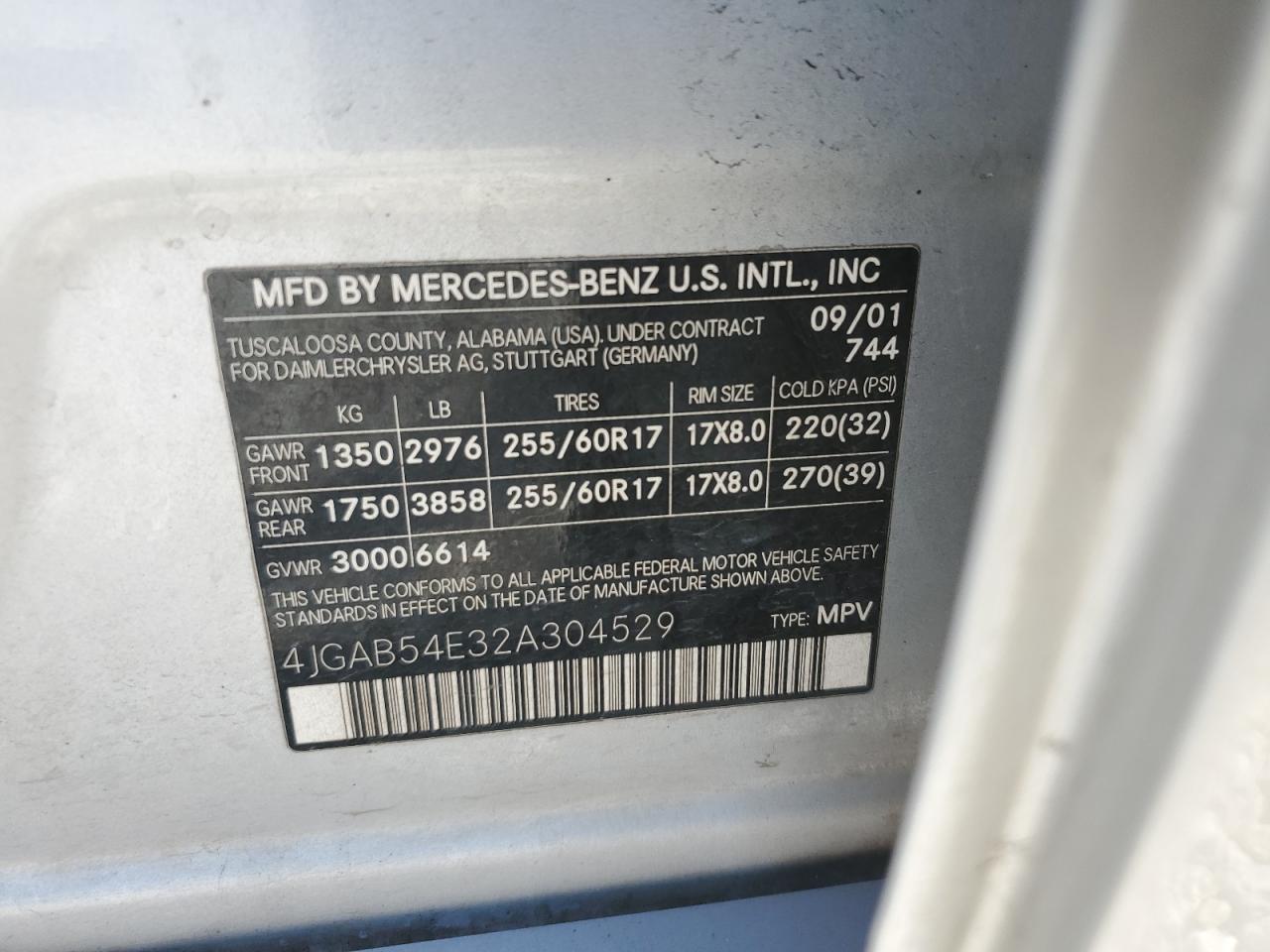 4JGAB54E32A304529 2002 Mercedes-Benz Ml 320