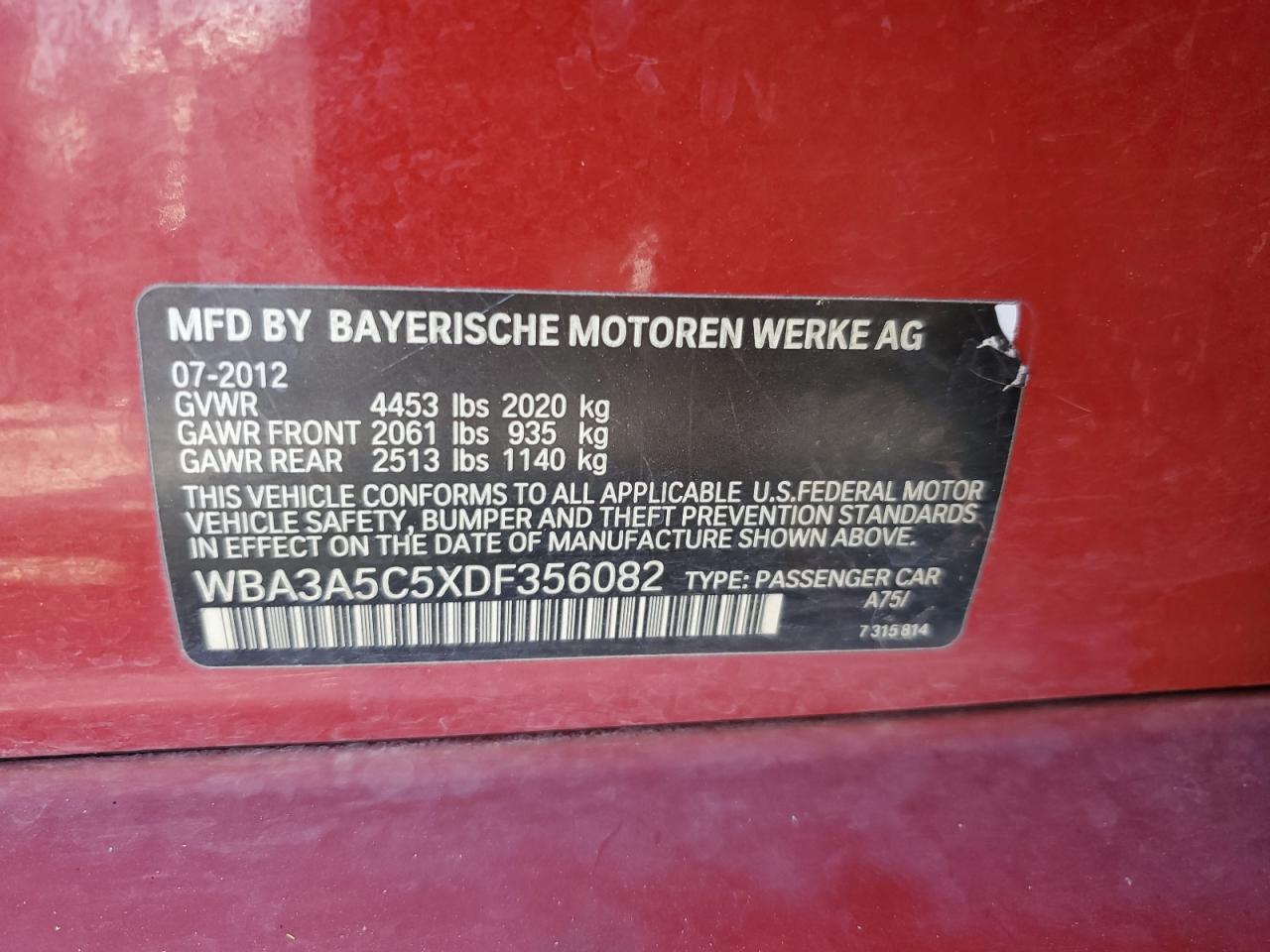 2013 BMW 328 I vin: WBA3A5C5XDF356082