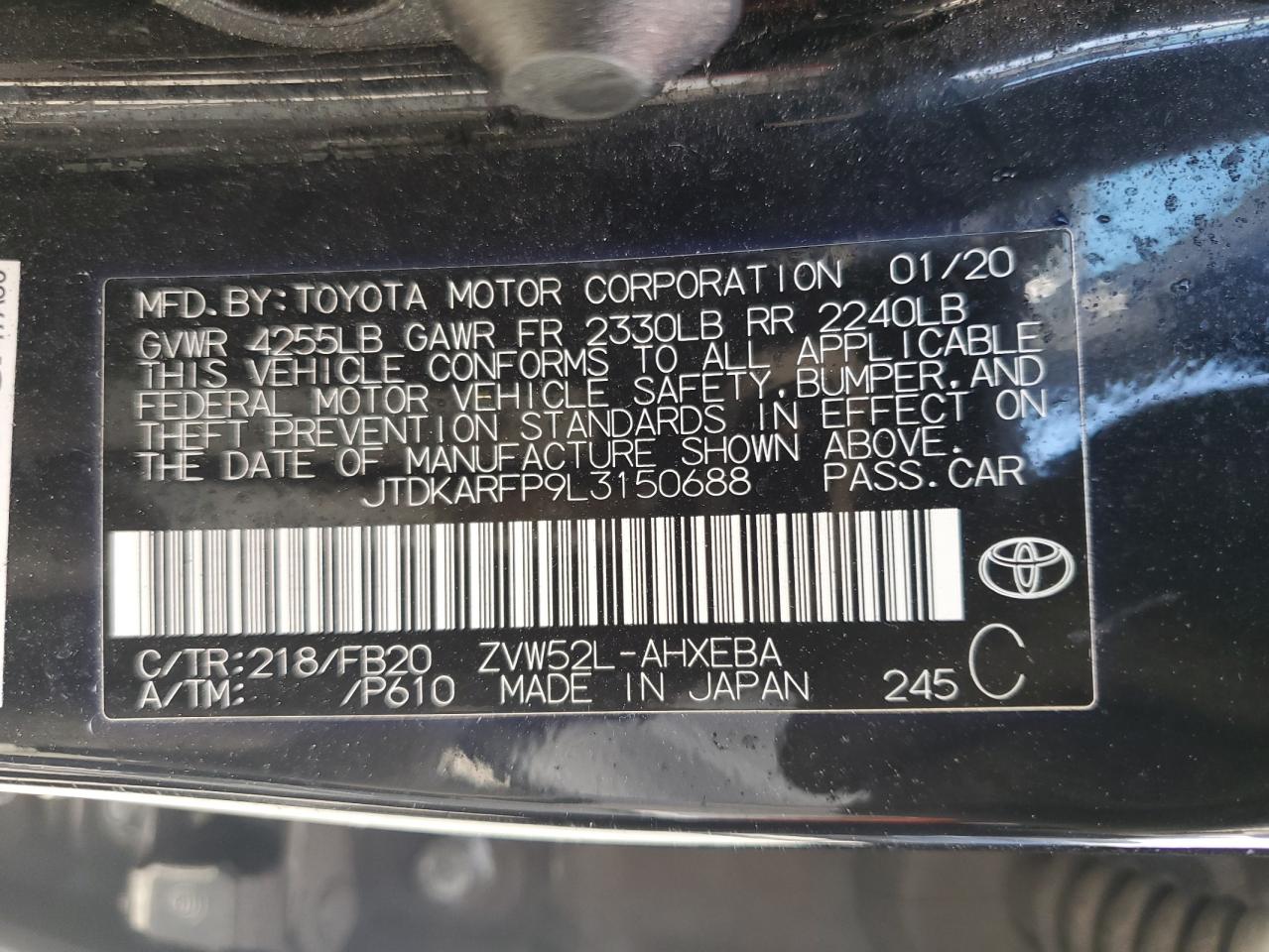 JTDKARFP9L3150688 TOYOTA PRIUS 2020