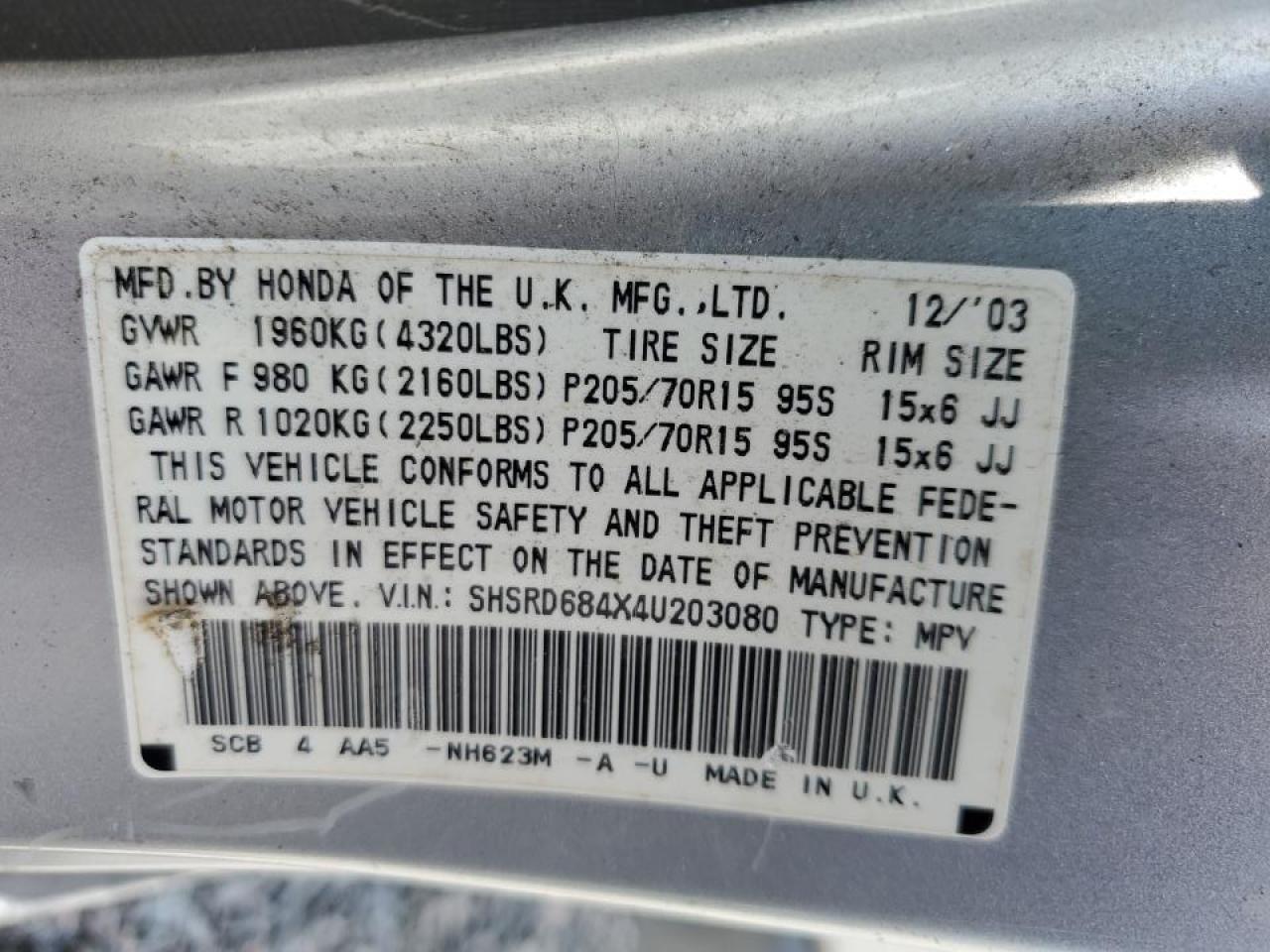 SHSRD684X4U203080 2004 Honda Cr-V Lx