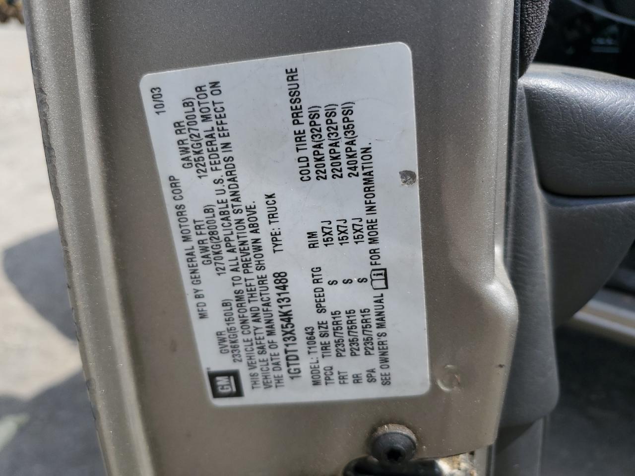 1GTDT13X54K131488 2004 GMC Sonoma