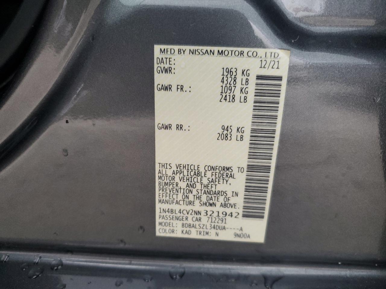 1N4BL4CV2NN321942 NISSAN ALTIMA 2022