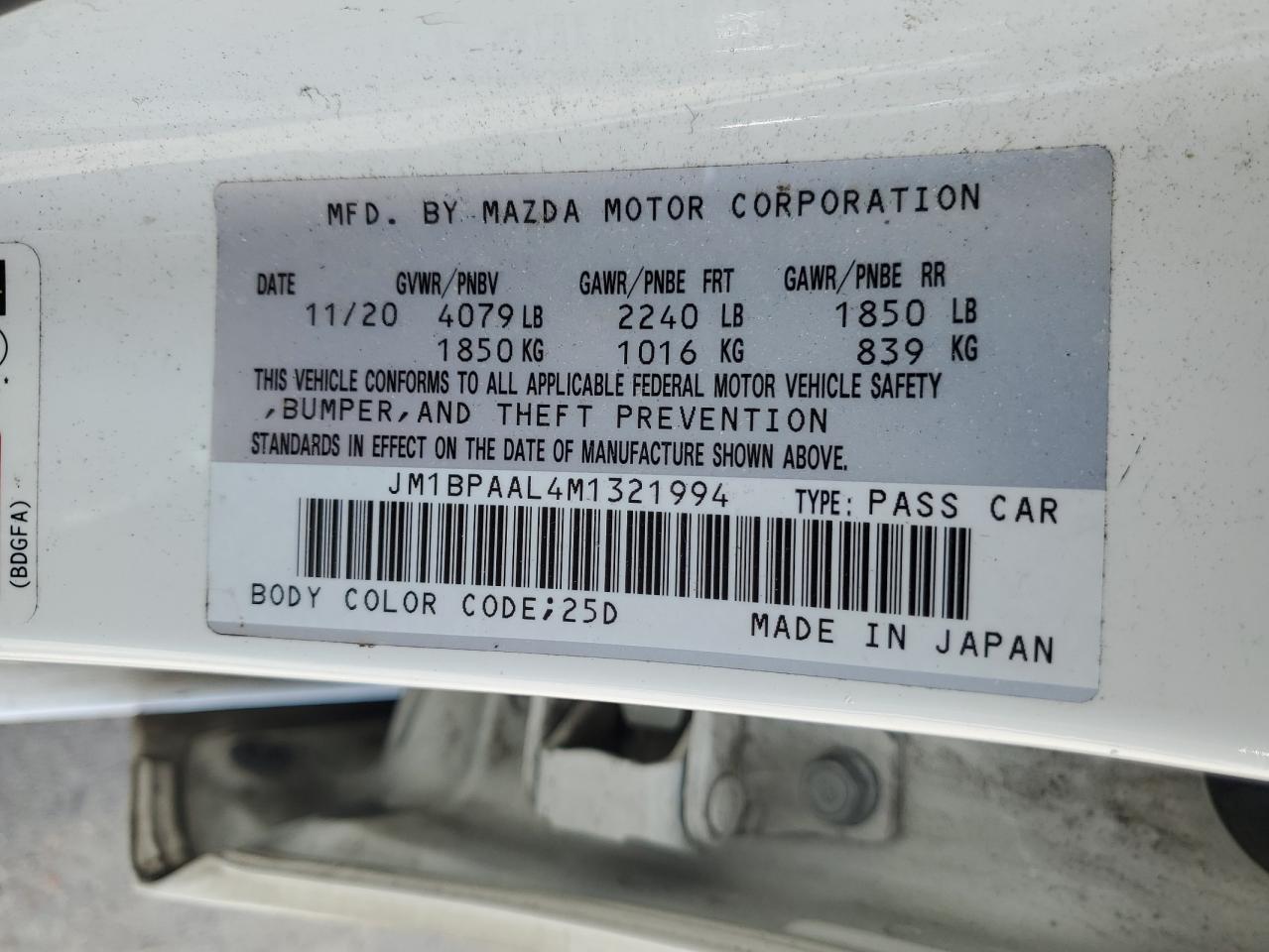 JM1BPAAL4M1321994 2021 Mazda 3