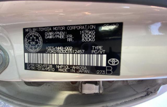 2012 Toyota Prius C VIN: JTDKDTB30C1512457 Lot: 59271194