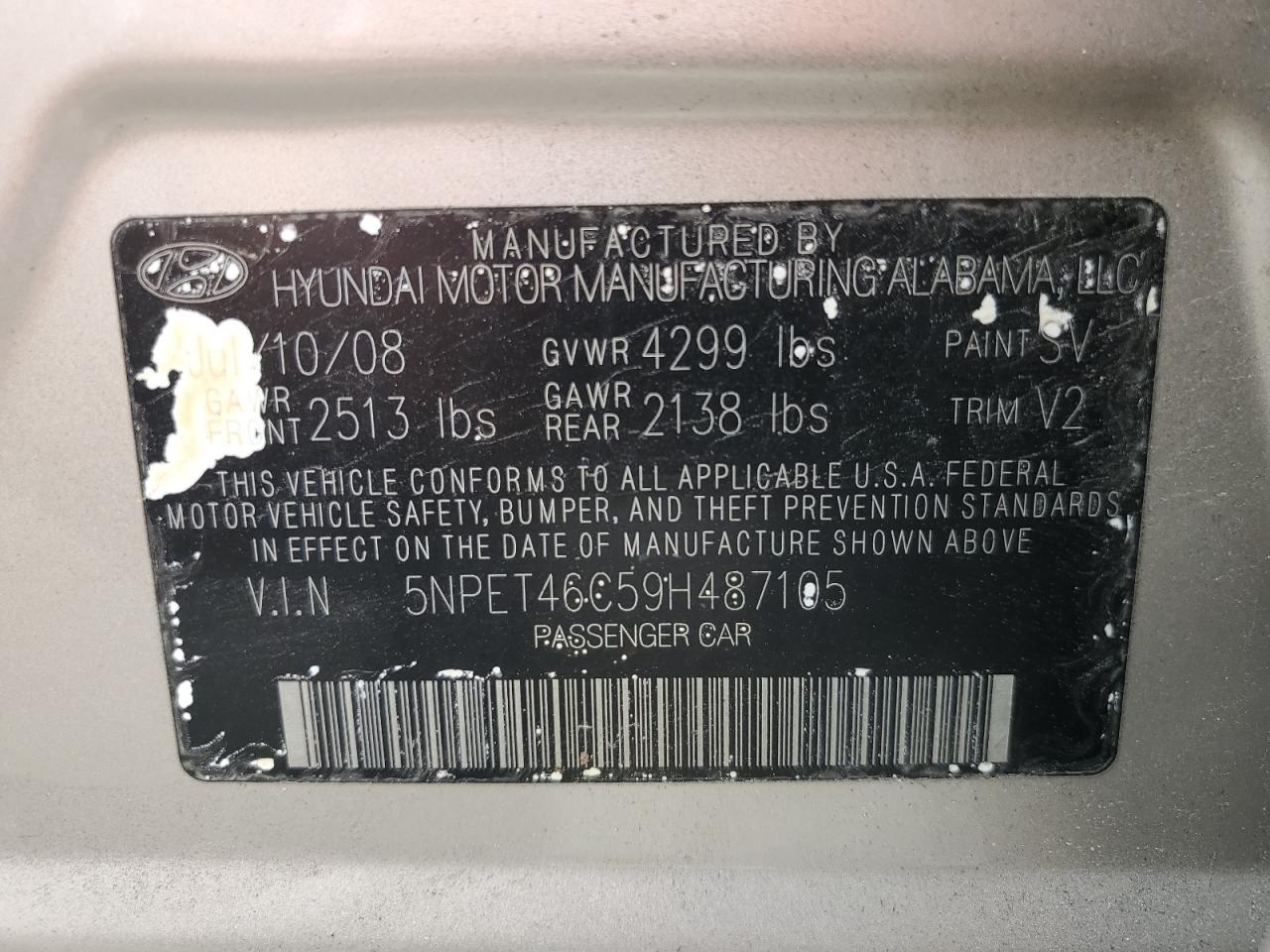 5NPET46C59H487105 2009 Hyundai Sonata Gls